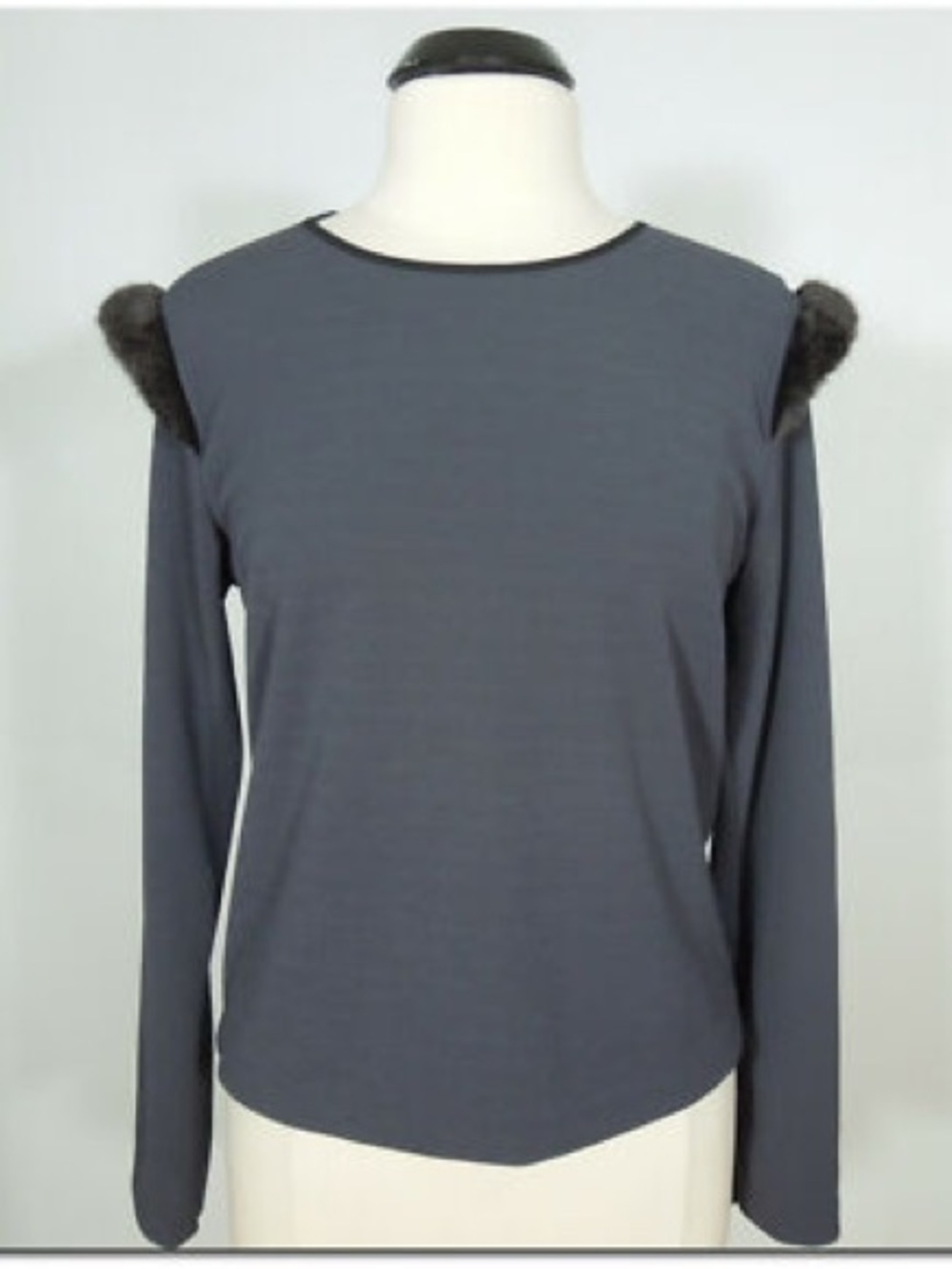 Zara Navy Blue Long Sleeve Top with Black Fur Shoulder Trim
